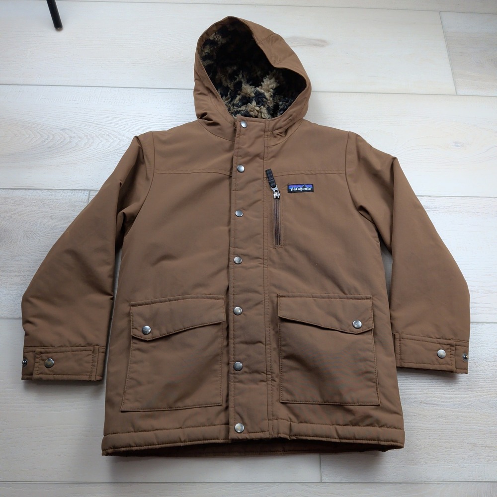 Patagonia Infurno Parka Brown Fleece Lined Hooded Jacket Boys Small 7-8 STY68460